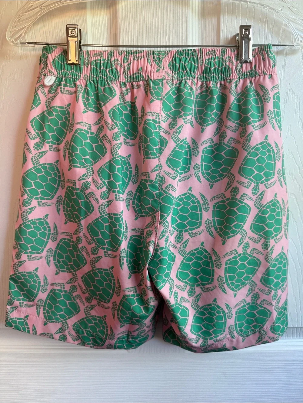 Boy’s Size 14 Pink & Green Turtle-Print Swim Shorts